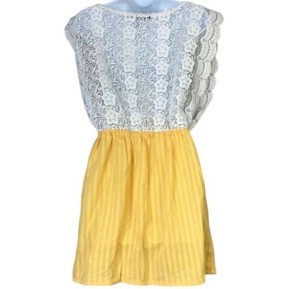 Ark & Co Women's Lace Mini Skirt Dress Square Neck Yellow White Size Small - Picture 2 of 7